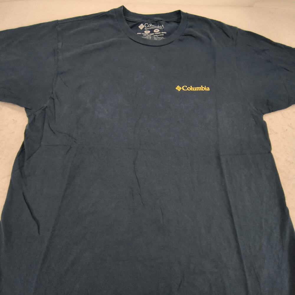 Columbia Short Sleeve Crew Neck Graphic Shirt Mens Size Medium M Navy Blue
